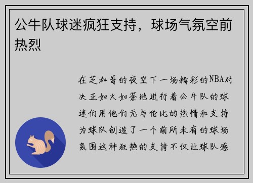 公牛队球迷疯狂支持，球场气氛空前热烈